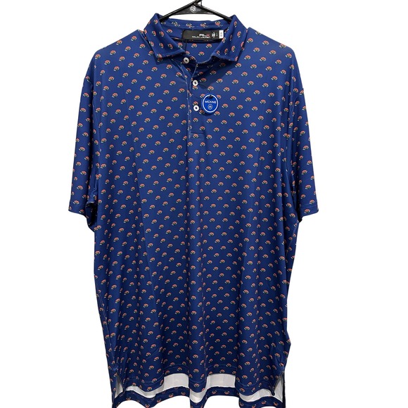 RLX‎ Ralph Lauren Mens Golf Polo Shirt Royal Multi Floral Print Wicking Size L - Picture 2 of 7